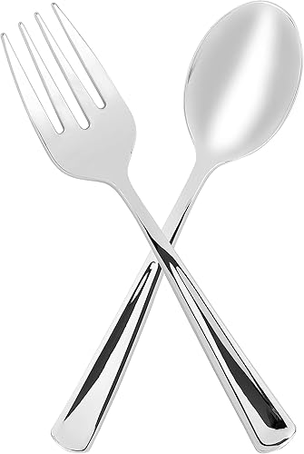 Plasticpro - Utensilios desechables de plástico plateado para servir 6 tenedores y 6 cucharas para servir resistentes, resistentes, de alta calidad,