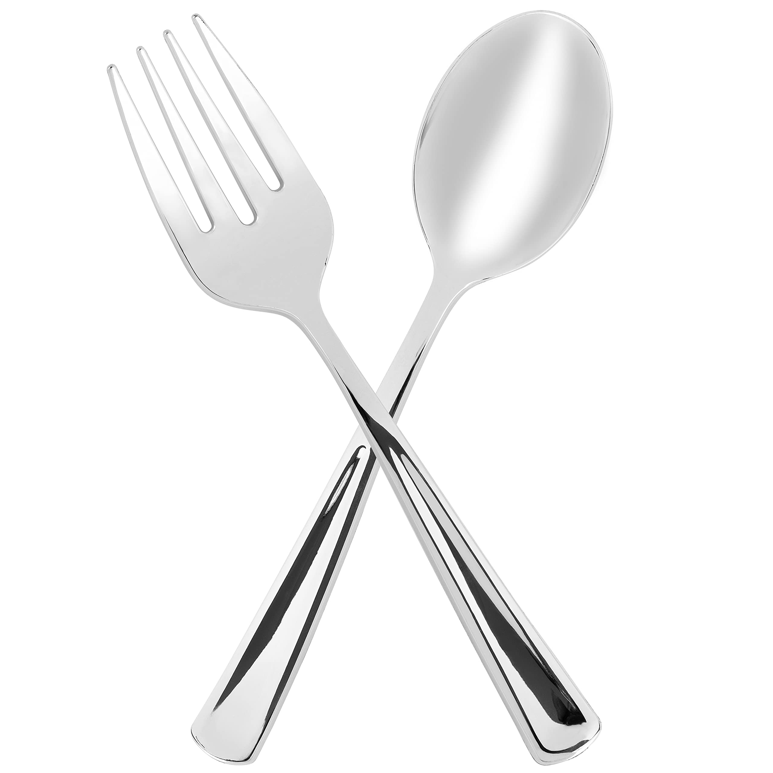 Plasticpro Disposable Plastic Silver Serving Utensils 6 Serving Forks & 6 Serving Spoons Durable Heavy Duty Premium Serving Utensils Silver 6 Sets