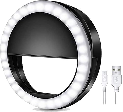 KAMINE Anillo de luz recargable con clip para selfie para iPhone Samsung iPad y otros smartphones I-Deal para TikTok luz de anillo de teléfono