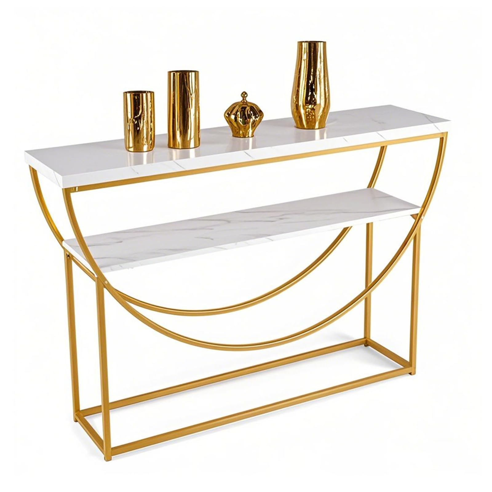 LIFEZEAL Consolle Ingresso, Tavolo Consolle, Moderno, Salvaspazio, Dorato, Oro e Bianco, con Effetto di Marmo, Telaio ad Arco, Console Entrata, Corridoio, in Legno, Metallo, Max 50kg, 120x30x80,5cm