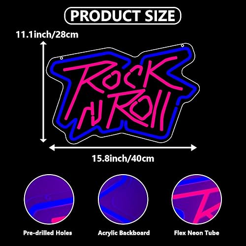 Miniatura 3 de Letrero de neón de rock and roll, luz LED de neón con música en vivo para decoración de pared, letrero luminoso regulable para dormitorio, estudio