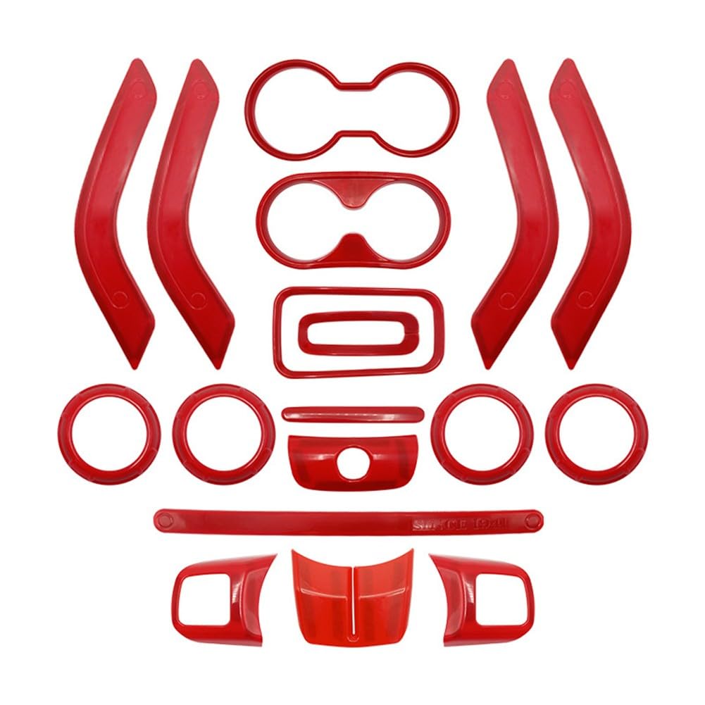 Kit de garniture de décoration intérieure de voiture rouge, 18 pièces en ABS pour tableau de bord pour Jeep pour Wrangler JK JKU 4 portes 2011-2017, accessoires de style de véhicule faciles