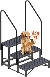 3-Step RV Steps with Dual Handrails, Heavy Duty Steel RV Stairs, 660 LBS Load Capacity, Non-Slip Mats for Camper, Hot Tub, Trailer, Porch | Weather Resistant & Easy Assembly