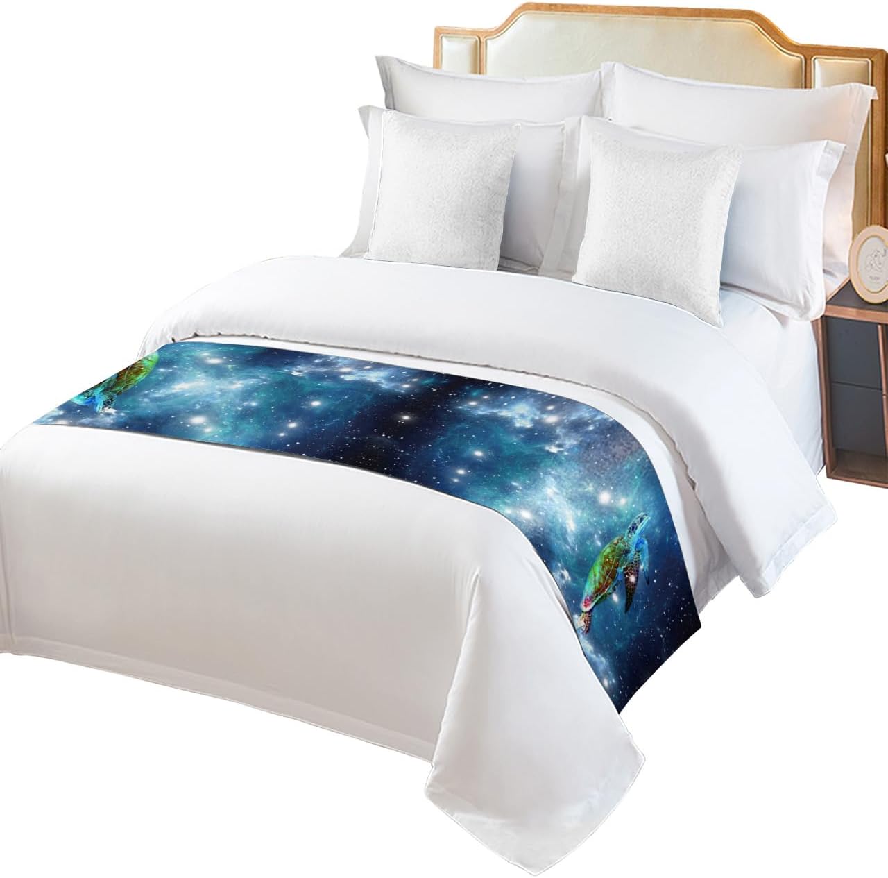 Bed Runner Scarf The Turtle That Traveled The Galaxy Fantasy Starry Sky Bedding Scarf Decorative Bed Runners Cover for Home Bedroom Hotel Wedding Room Bed Scarf for Foot of Bed King 102x20in