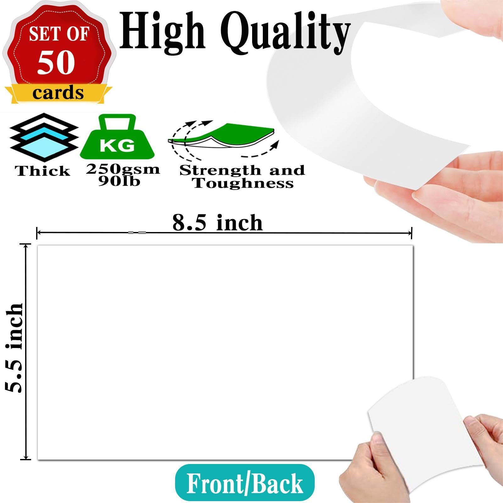 5.5 x 8.5 Blank White Card Stock (Set of 50) - 90lb Flat Card Stock Printer Paper for Invitations, Notes, Greetings & Table Cards - Writing, Stamping, Drawing, Painting - Image 2