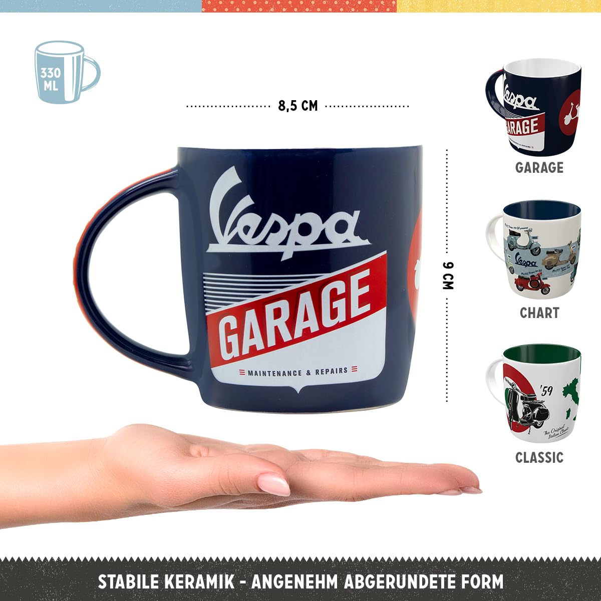 Nostalgic-Art Set di 3 tazze da caffè in stile retrò, 330 ml, Vespa Set 2, idea regalo per gli appassionati di scooter, tazza in ceramica, design vintage
