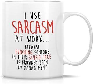 Retreez Funny Mug - I Use Sarcasm at Work 11 Oz Ceramic Coffee Mugs - Funny, Sarcasm, Sarcastic, Humor, Inspirational, Motivational birthday gifts for friends, colleagues, coworkers him her men women