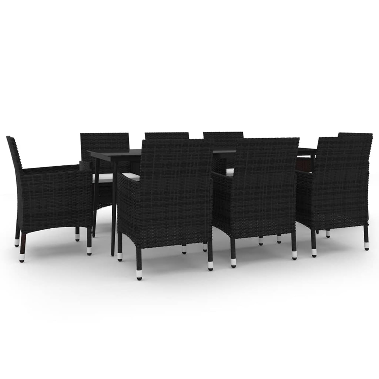 Salon de jardin 9 pièces avec coussins en polyrotin et verre, table de cuisine, meubles de balcon, meubles de jardin, résistant aux intempéries, facile à nettoyer, pour terrasse, jardin