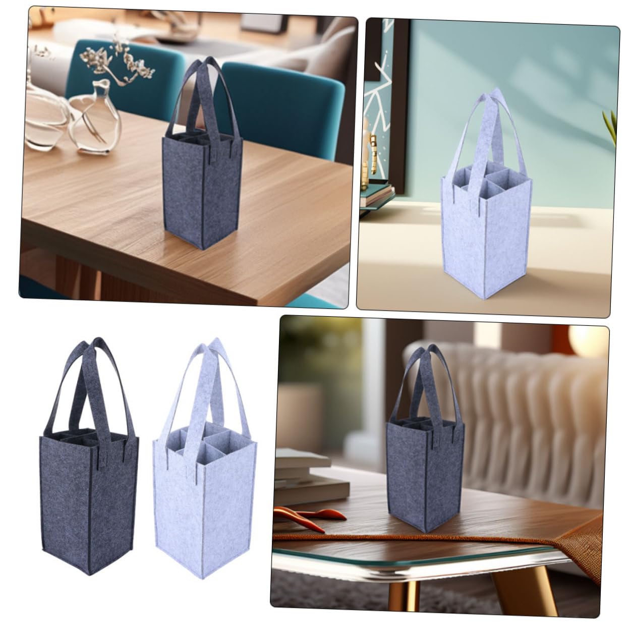 Luxshiny Bolsa para Botellas de Vino de Fieltro, 4 Piezas, Asa