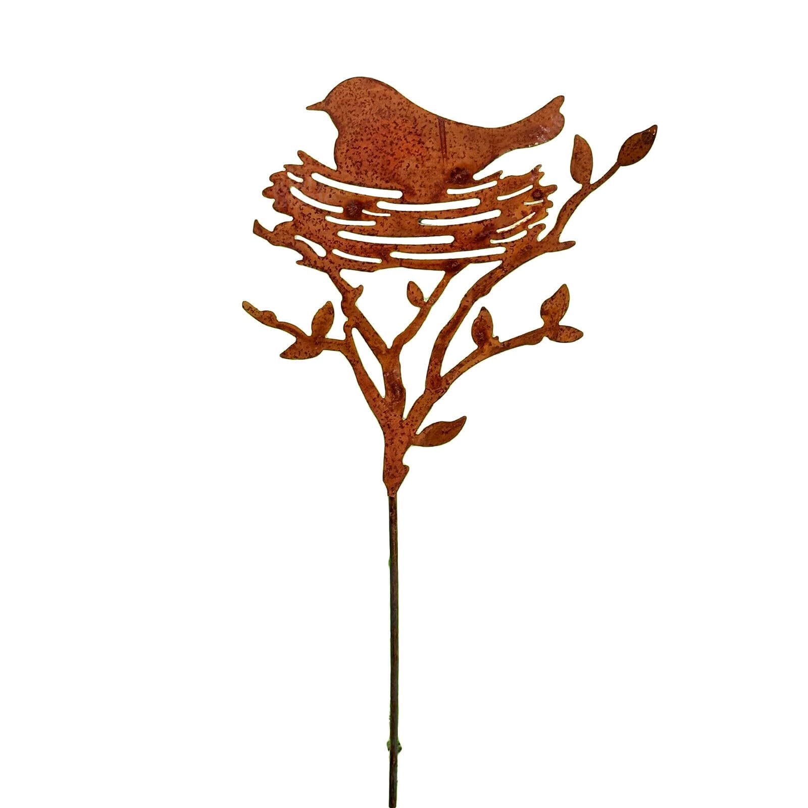 Darthome Birds Nest Garden Stake 18x60cm Steel Rusted Metal Robin Decorative Lawn Spike Ornament