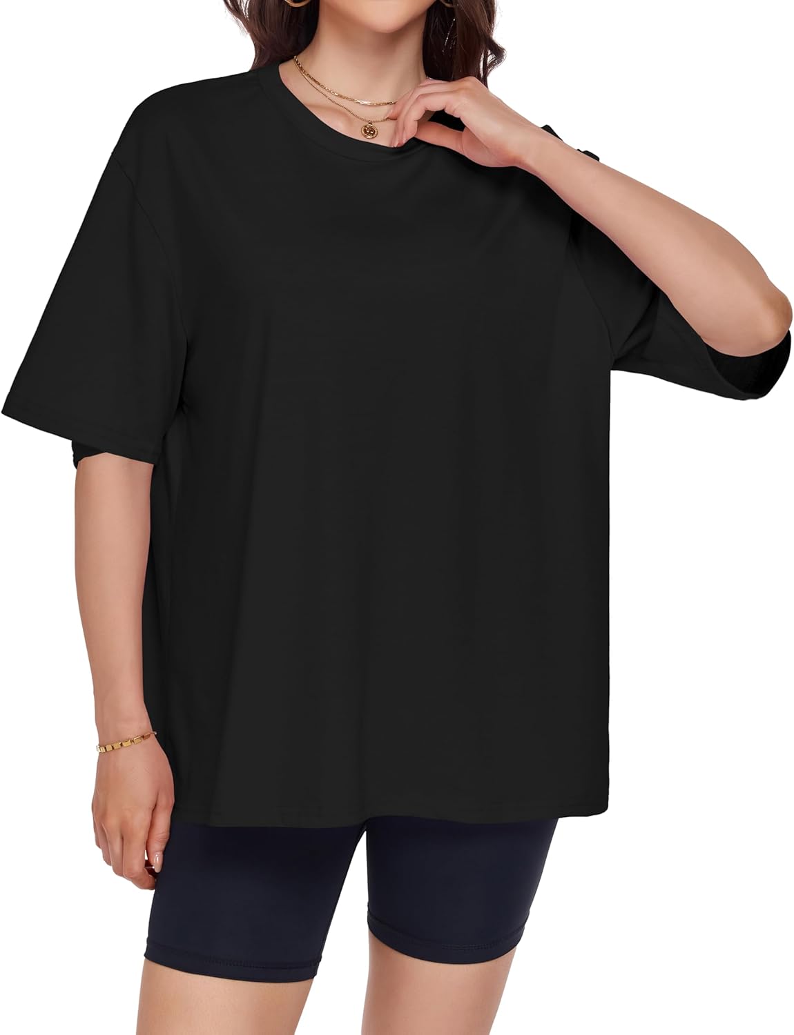 ADOREJOY Oversized Tshirts for Women Crewneck Summer Graphic Tees Short Sleeve Loose Basic Tops - Image 4