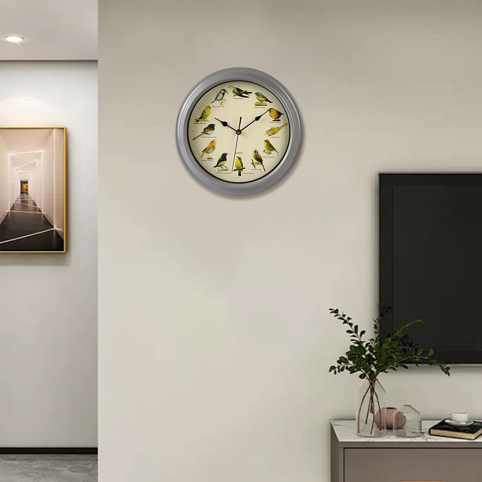Ergocar Chant De Mur d'Oiseau Horloge Murale Douze Oiseau Chantant Batterie Alimentée (33,02 Cm) 13 Pouces