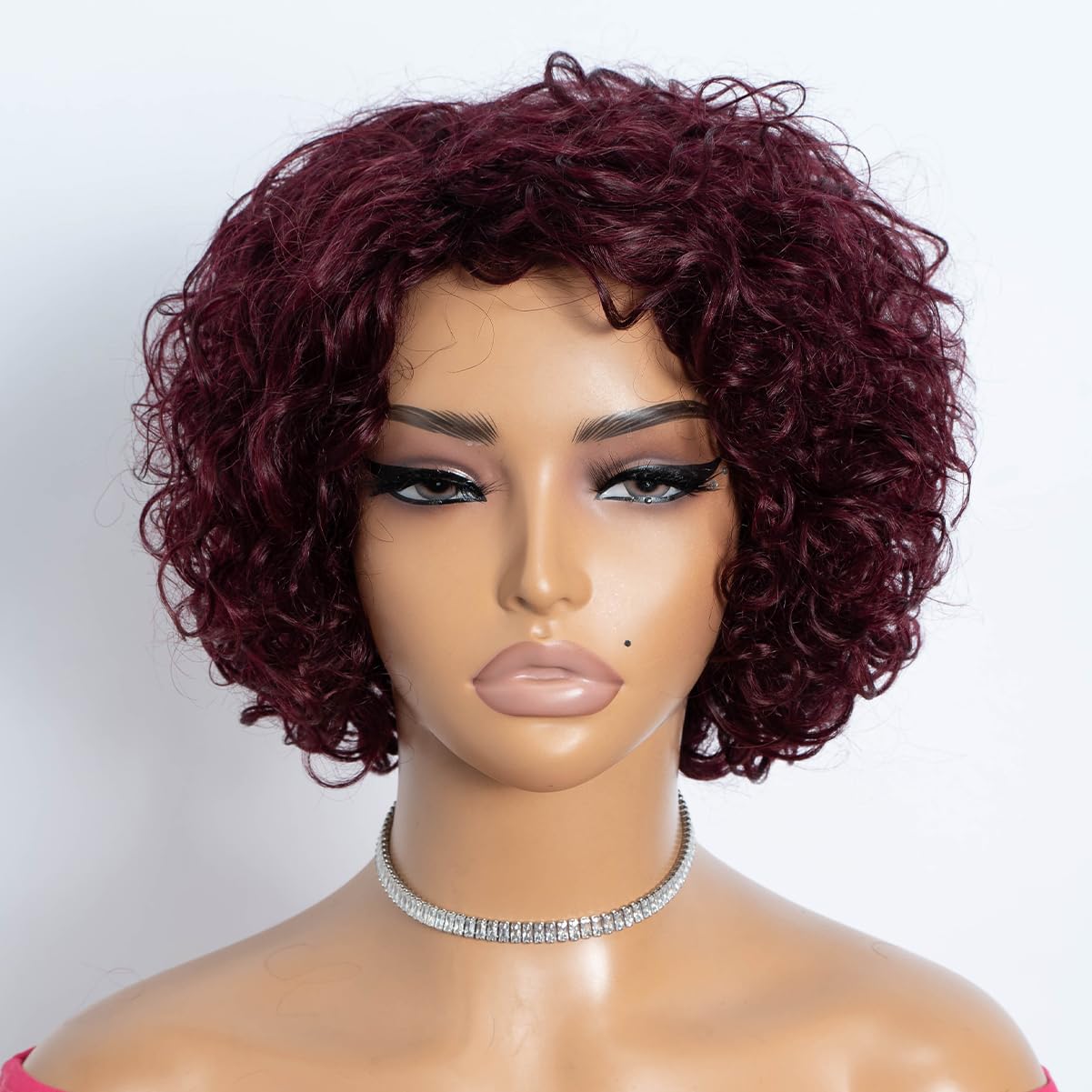 Rebecca Fashion 99J Burgundy Short Curly Human Hair Wigs for Black Women Cute Curly Bob Wig Side Part Non Lace Glueless Wigs Brazilian Remy Natural
