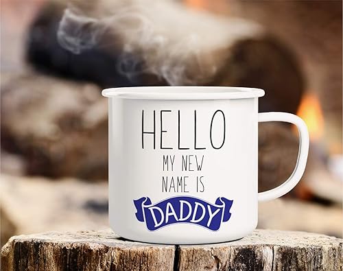Miniatura 4 de Retreez Taza de café con texto en inglés «Hello My New Name is Daddy», de acero inoxidable esmaltado, de 16 onzas, regalo inspirador de cumpleaños
