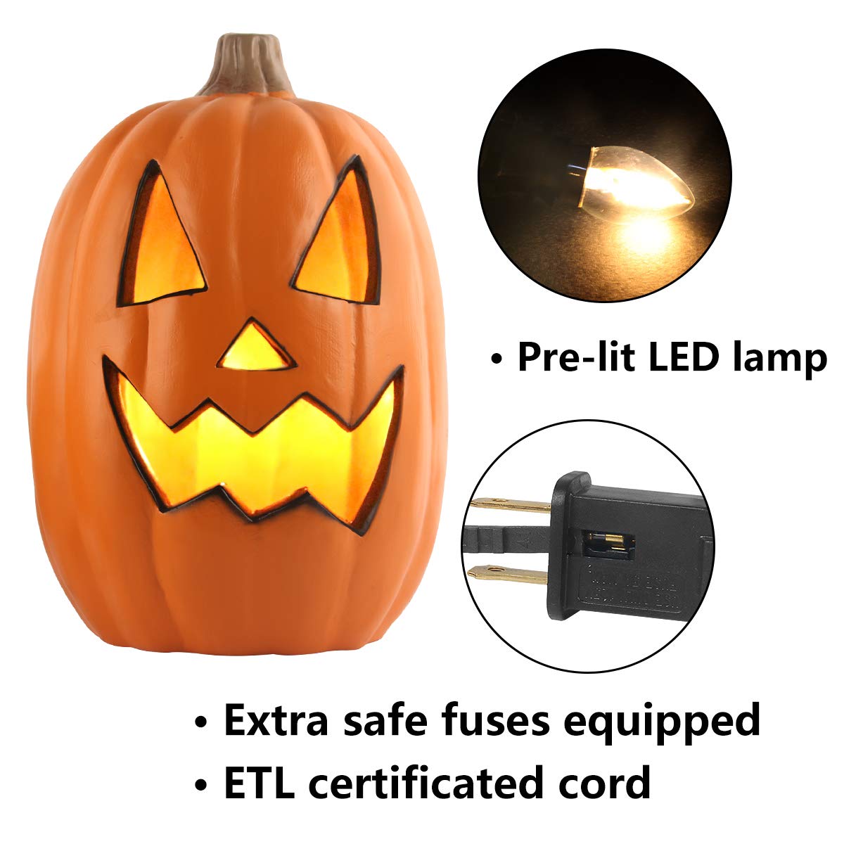 Lighted Pumpkin Jack O Lantern for Halloween Decorations - Large Size with Anger Face JackoLantern for Halloween Porch, Party, Front Door, Fireplace Lawn, Yard Decorations, 16