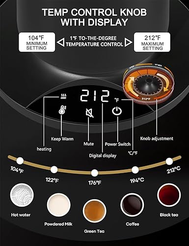 Miniatura 6 de Hervidor eléctrico de cuello de cisne con control de temperatura de precisión de 1 F, hervidor de café y té, hervidor de café y té, acero inoxidable