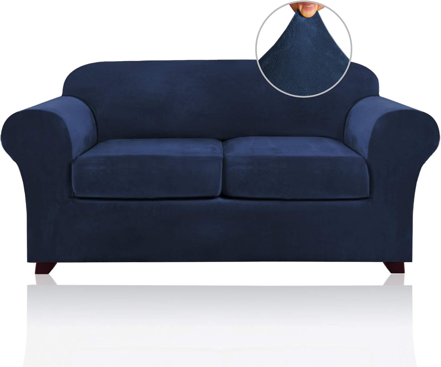 PrinceDeco Velvet Stretch 3 Piece Loveseat Covers for 2 Cushion Couch