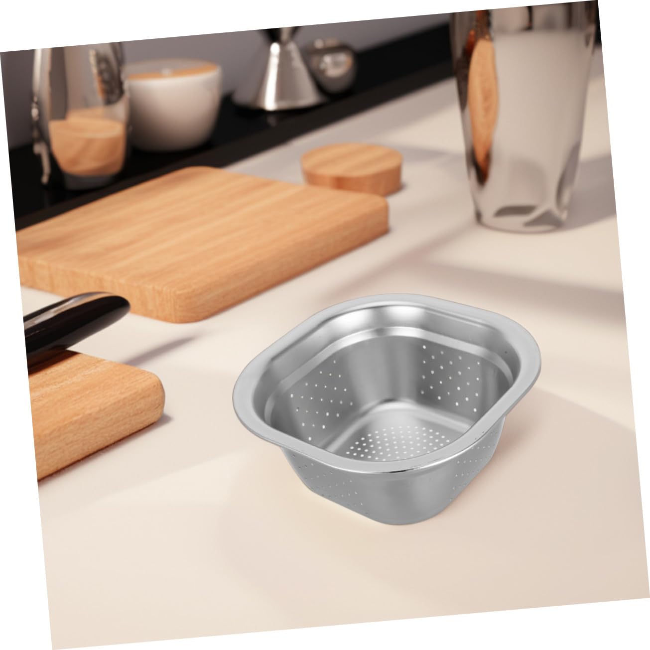 Colador Cuadrado de Acero Inoxidable 2piezas para Cocina y Hogar | Plata, Drenaje Fácil y Diseño Multifunción, Uso Versátil para Verduras y Arroz, Formato Compacto
