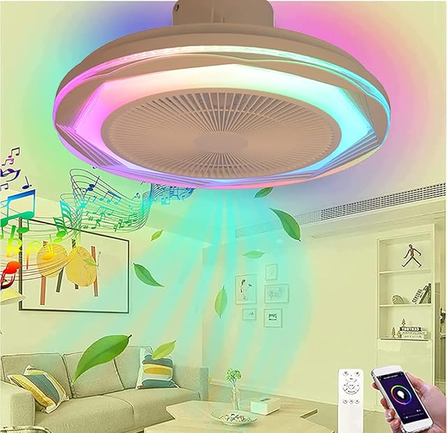 MONIK Ceiling Fan Light and Bluetooth Speaker RGB Color Changing Dimmable Chandelier Fan 60W 50CM Music Ceiling Fan Remote Control + APP Control, White