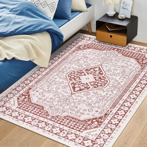 Garvee 8x10 ft Vintage Boho Printed Area Rugs for Living Room, Stain Resistant Washable Rug, Large Soft Low Pile Carpet for Bedroom/Dining Room/Kitche