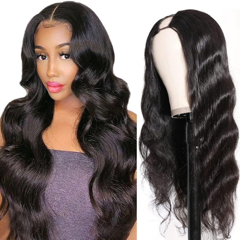Tahikie U Part Human Hair Wig Body Wave 180% Density U Part Wig Brazilian Virgin Human Hair wigs for Black Women Full Head Clip in Half Wigs Glueless No Leave Out Lace Front Wig Natural Color 14inch