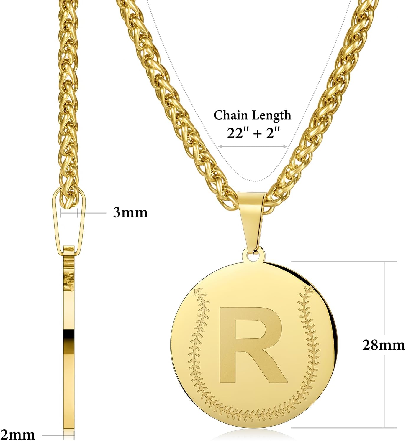 AMITER Baseball Necklace with Initial, Personalized A-Z Letter Baseball/Softball Pendant Necklace for Men & Women - 14K Gold Painted - Image 5