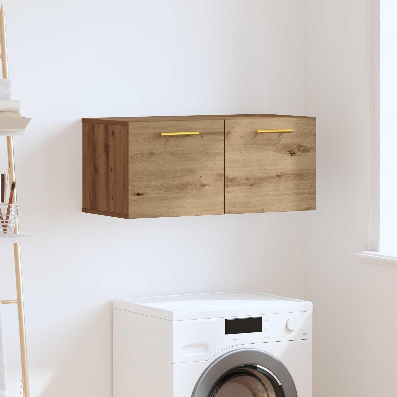 Armadio da parete in legno di rovere Artisan 80 x 36,5 x 35 cm con 2 ante, maniglie a D, montaggio a parete, per ufficio, attrezzi, magazzino, mensola, ordine in soggiorno