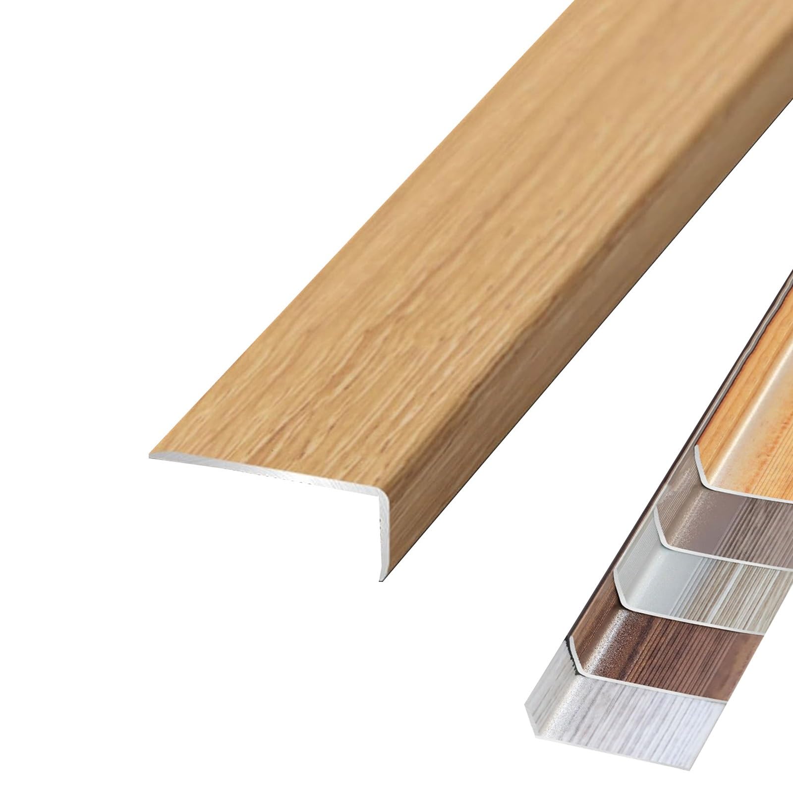 Aluminum Floor Transition Strip - Heavy Duty L-Shaped Stair Nosing Edge Trim, Non-Slip Step Edge Protector, Corner Guard Moldings for Tile, Wood, Laminate Floors(Light Wood,L900xW35xH20mm)