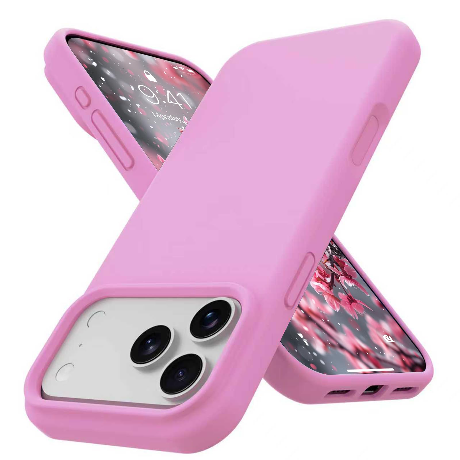 EUMADOVE 対応 iPhone 17 Pro Max ケース 耐衝撃 滑り止め 軽量 頑丈 シリコンケース 指紋防止 耐摩擦 サラサラ 衝撃吸収 スマホケース (梅の粉, iPhone 17 Pro Max)
