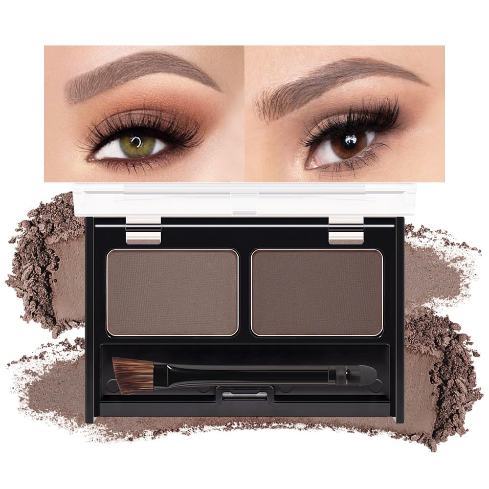Light Dark Brown Eye Brow Powder Kit for Women, Medium Coffee Eyebrow Powder Palette with Brush,Brow Color Filler Get Full Defined Natural Brows,