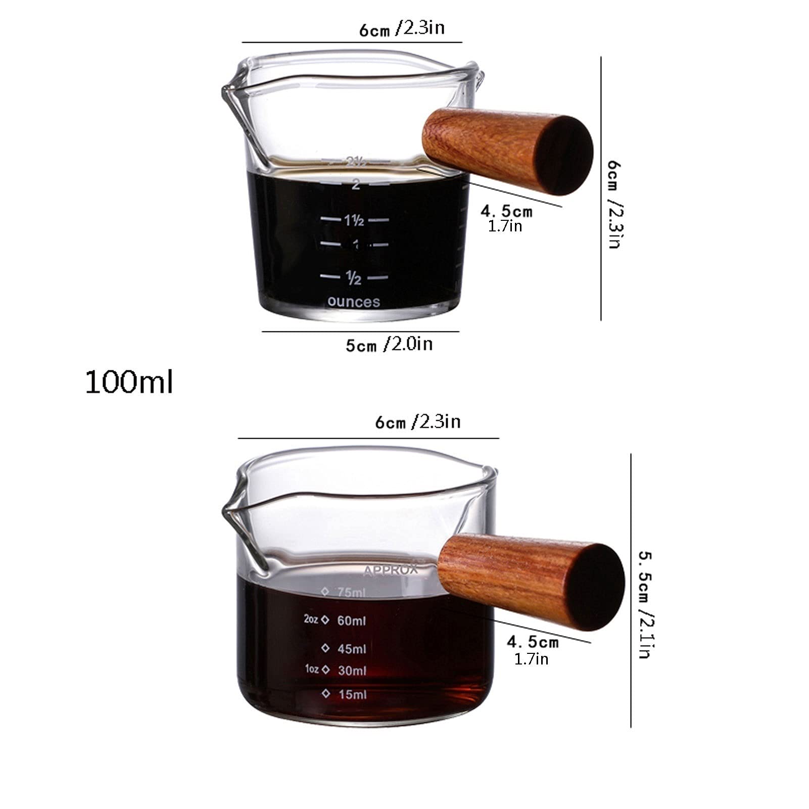 ERoomQ Saucer Glass Double Mouth Gravy Boat Espresso Cup Scale Creamer Measuring Cup Mini Jam Pot Suitable for Family Restaurant Latte Maple Syrup Dish(A)