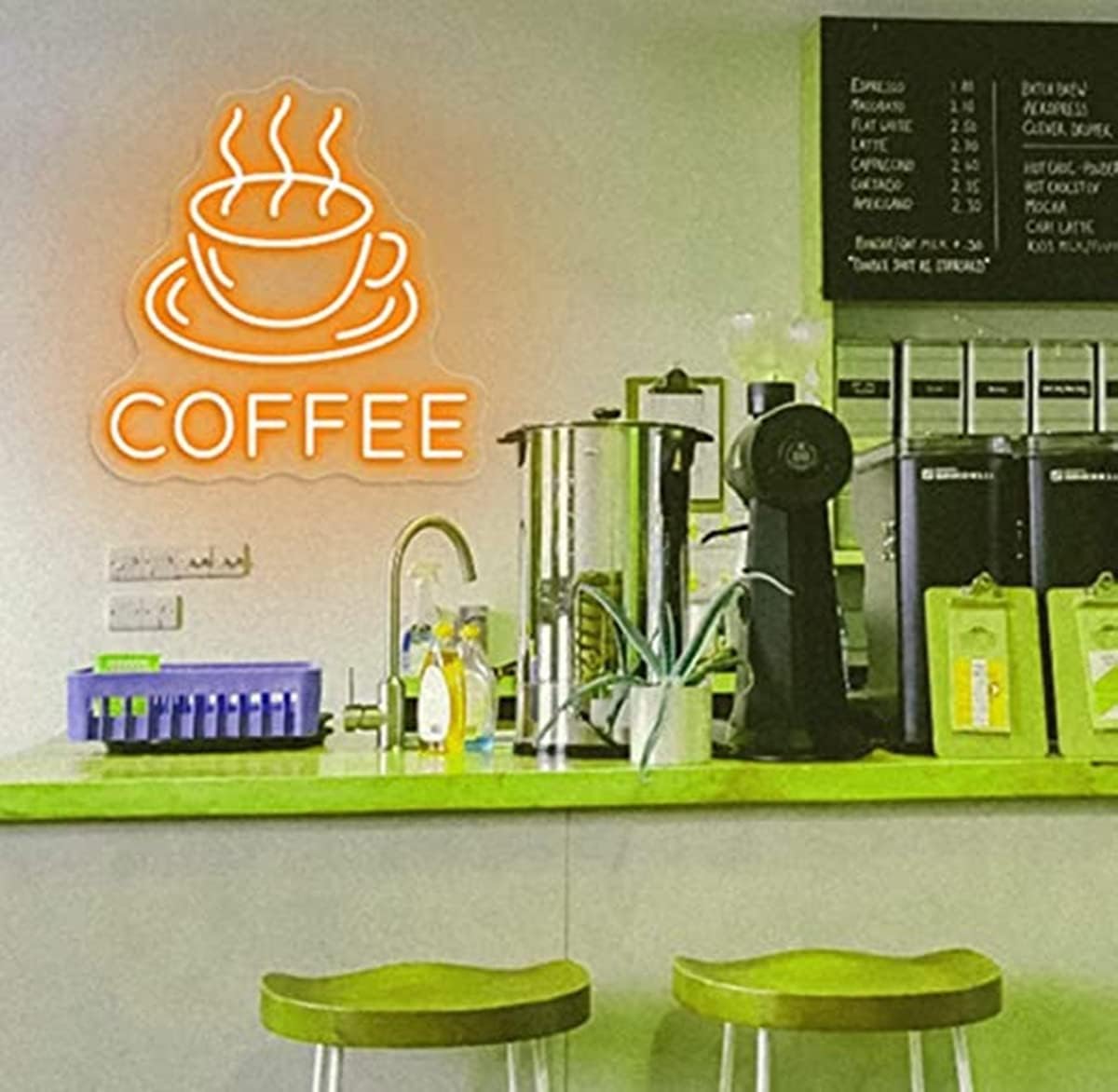 Koffie neonbord, LED koffie neonborden, LED Neon Light Koffie Cafe Sign Acryl Neon Sign voor Beer Bar Club Windows Glas Party Coffee Nook Wall Decor, Restaurant, Bar Decoratie (Oranje