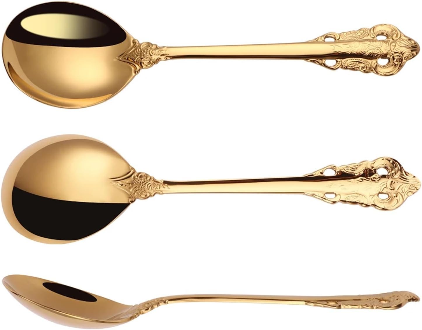 Fit for 7" Stainless Steel Gold Round Spoon Set - Spoons for Cereal, Ice Cream, Oatmeal, and Dessert Soup(Mirror Gold,4 Pieces)