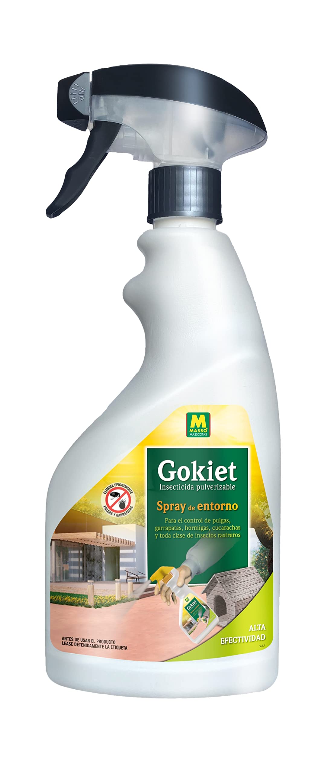 Droquimur Insecticida Gokiet Spray de Entorno 500 ml es Ideal para el control de pulgas, garrapatas, hormigas, cucarachas y otros insectos rastreros en el habitáculo de nuestras mascotas.
