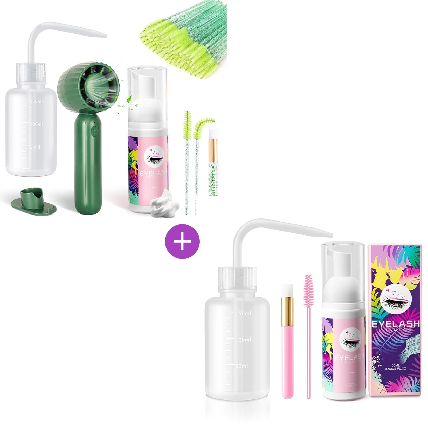 BuqikmaLash Cleaning Kit with Lash Fan Mascara Brush Rinse Bottle+Lash Shampoo for Lash Extensions
