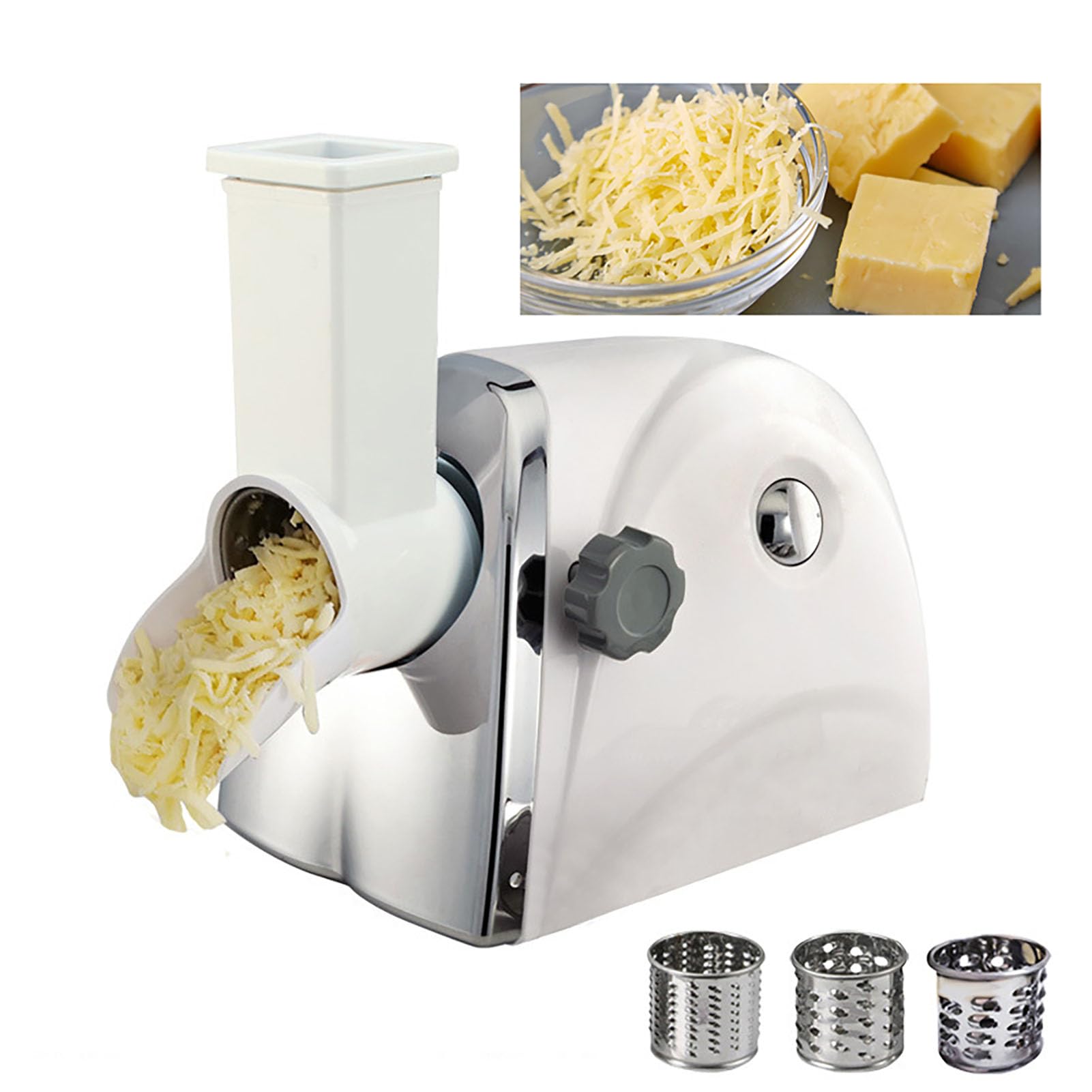 OLSKFUH Electric Cheese Grater - Rotary Shredder Machine With 3 Stainless Steel Blades For Quick Shredding Of Cheese, Vegetables, And Fruits,Type A