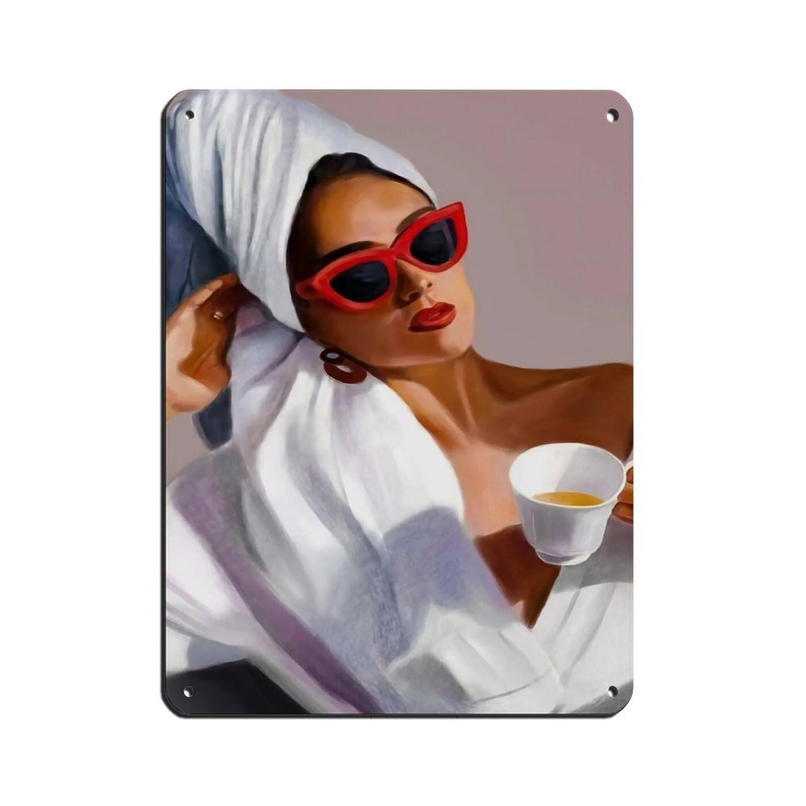 Woman Drinking Coffee Poster Tin Sign Vintage Metal Pub Club Cafe Bar Home Wall Art Decoration Poster Retro 12x16inch(30x40cm)