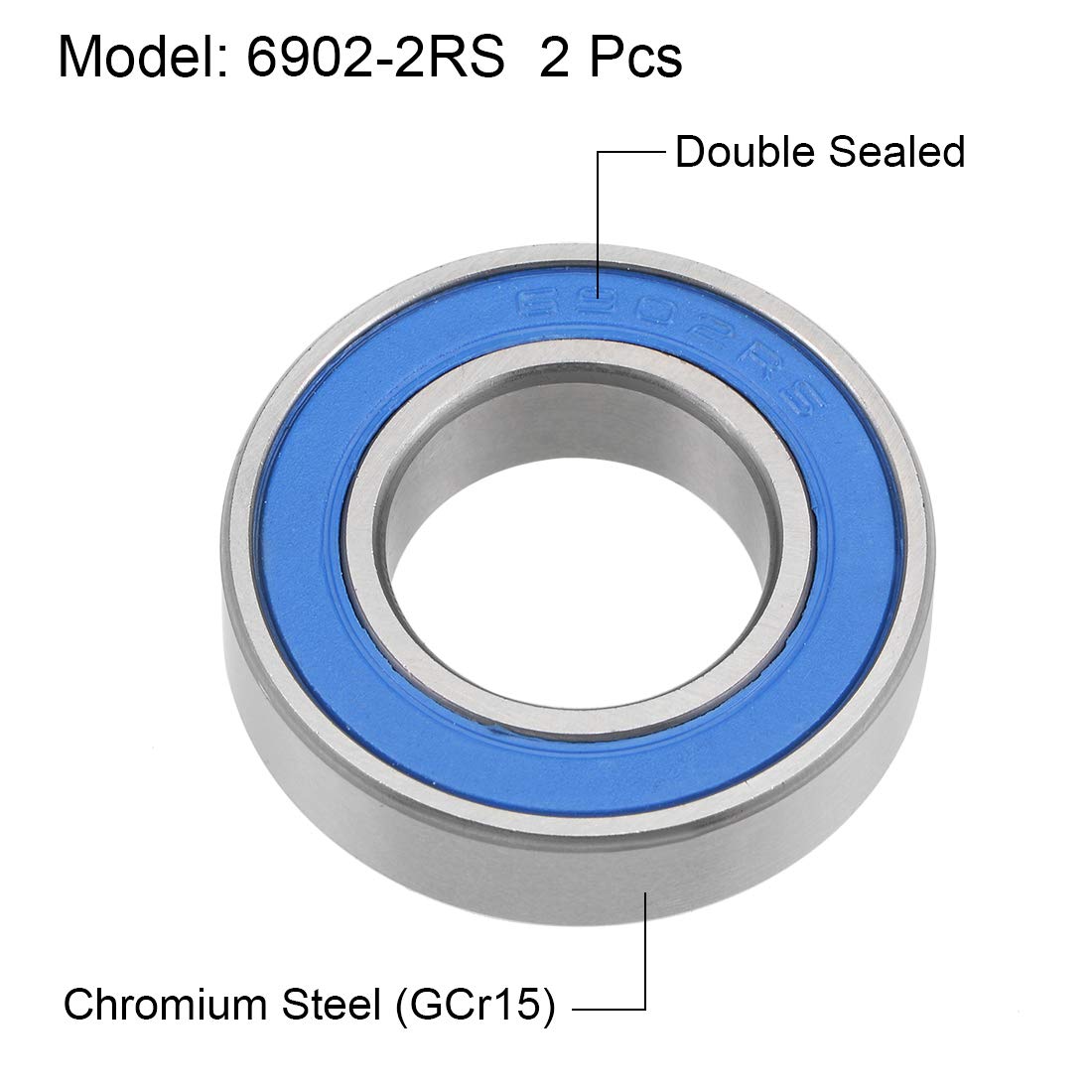 sourcing map 6902-2RS Łożyska kulkowe z głębokim gardłem 15mm x 28mm x 7mm podwójnie uszczelniona chromowana stal niebieska pokrywa P6(ABEC3) 2 szt