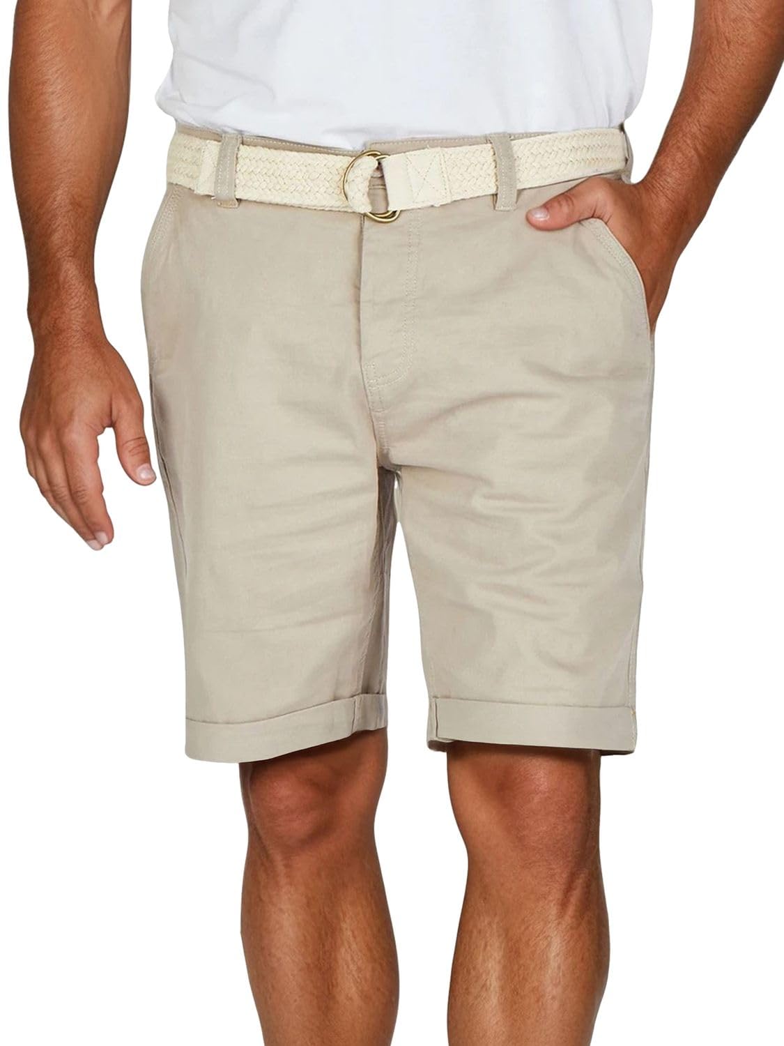 DENIMFY Chino Shorts Herren mit Gürtel Regular Fit DFLio Kurze Hosen | Bermuda Shorts Knopfleiste Stretch Beige Grün Blau Grau 31 32 33 34 36 38 40 42