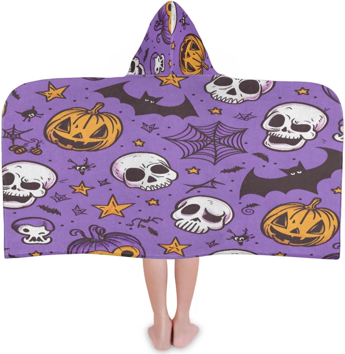 Pardick Pumpkin Skull Bat Web Kids Bath Towel Beach Towel with Hood Pool Cover Up for Girls Boys Soft Absorbent Hooded Bath Towel Toddler Towels for Beach, Pool