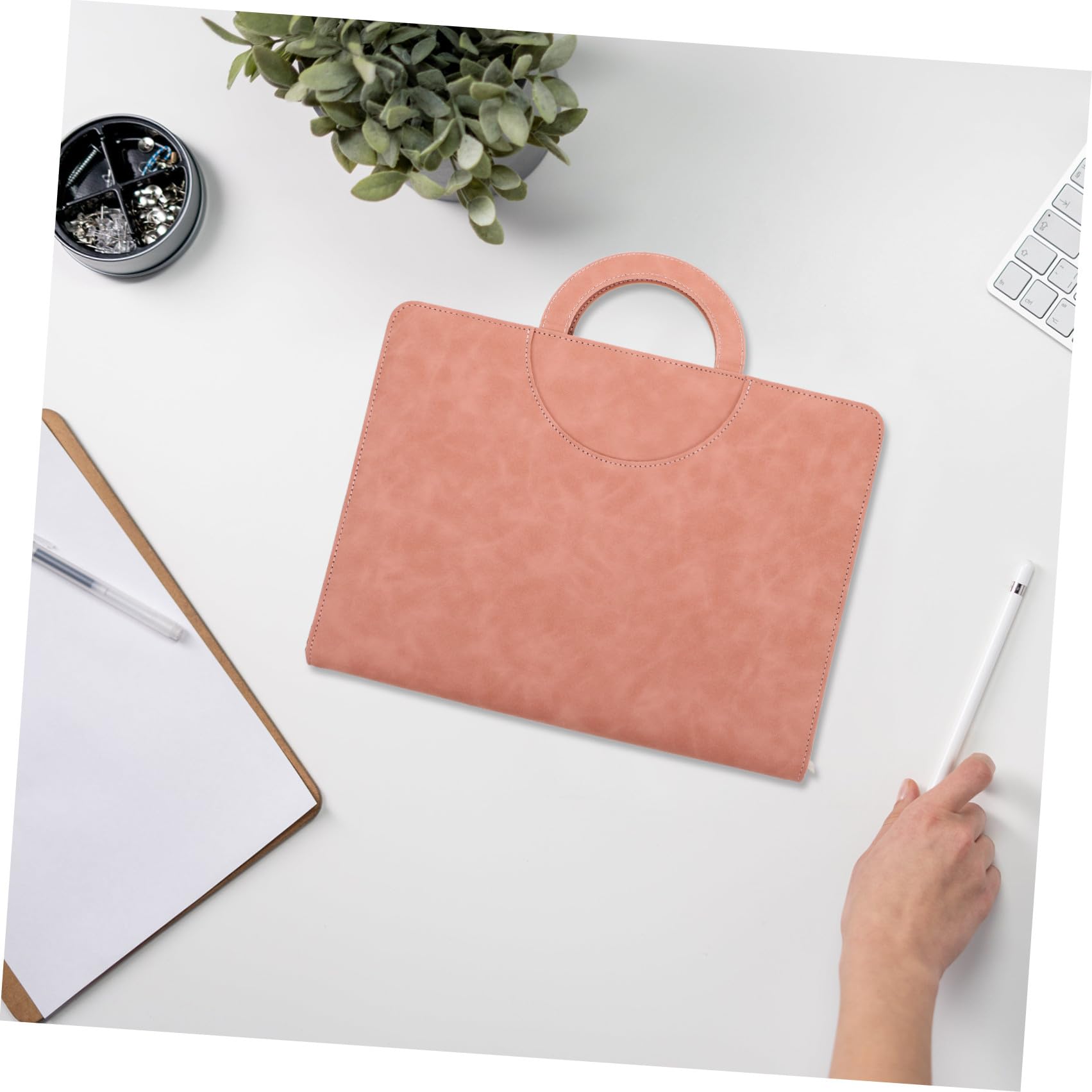 HEMOTON Porta Documenti A4 in Pu con Cerniera Sicura per Uso Quotidiano e Viaggi, Custodia Rosa per Professionisti e Famiglie, Protegge Documenti da Usura