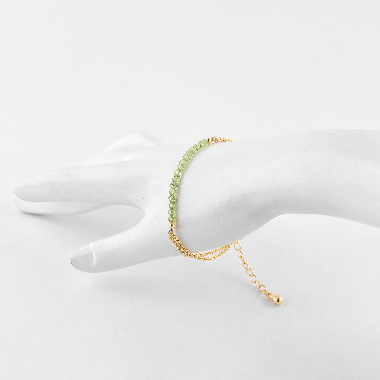 InfinityGemsArt Bracelets for Women Natural Birthstone Micro Beaded Stone Double Chain Drop Crystals Gemstones Bracelet Jewelry, 14K Gold Plated Adjustable Chain