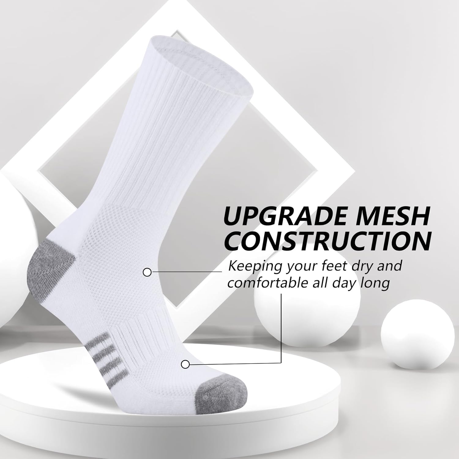 6 Pack Men's Athletic Cushioned Crew Socks - Cotton Cozy Running Socks, Moisture Wicking, Breathable Arch Support - Image 4