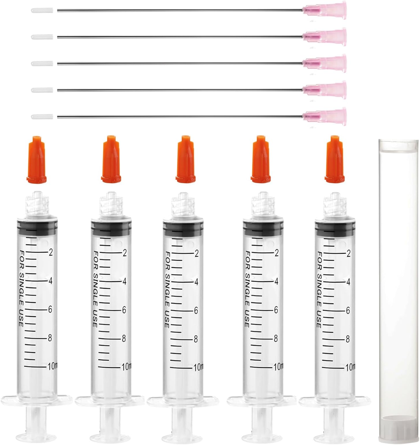 5PCS 10ml Syringe Set with Blunt Needles and Caps,Plastic Luer Lock Syringes with 18Ga 117mm(4.6'') Long Dispensing Blunt Needle for DIY,Glue,Industrial,Ink,Lab,Oil,Liquid,Pet Feeding