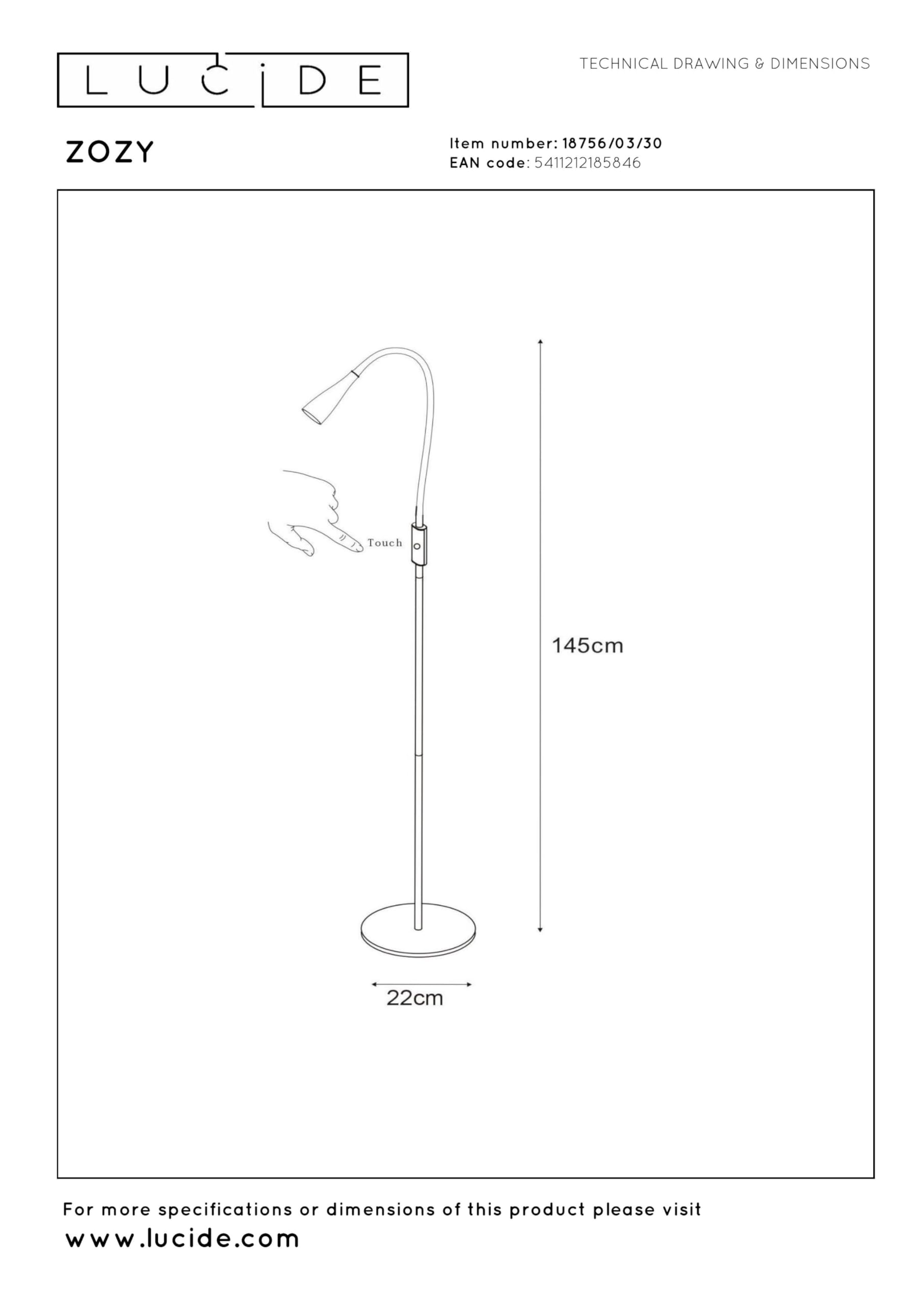 LUCIDE ZOZY - Lámpara de lectura - LED 3 StepDim - 1x4W 3000K - Negro