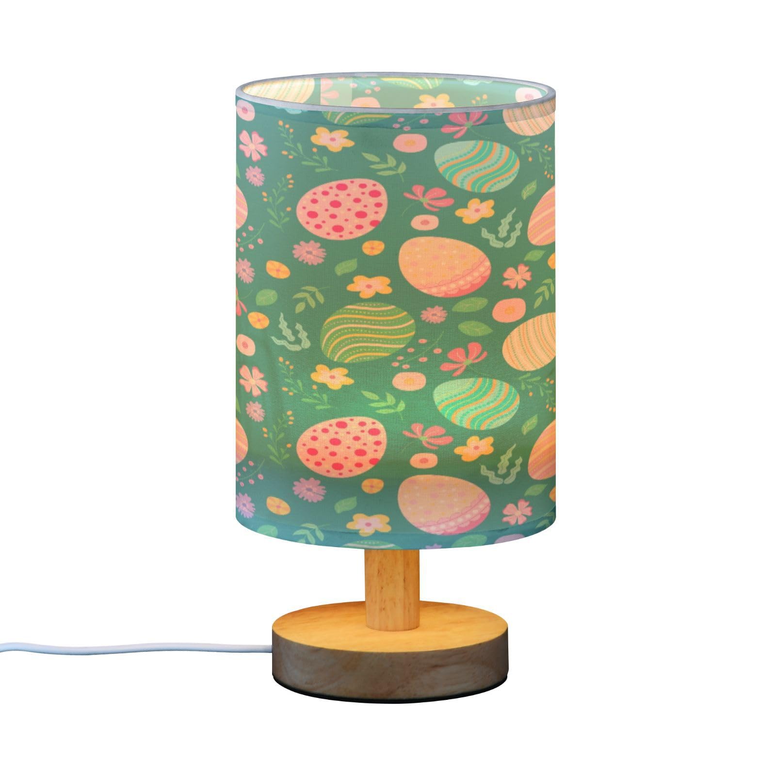SDMKA Colorful Easter Eggs Bedside Table Lamp for Bedroom, Minimalist Nightstand Lamp with Round Fabric Shade for Living Room, Office, No Bulb Required