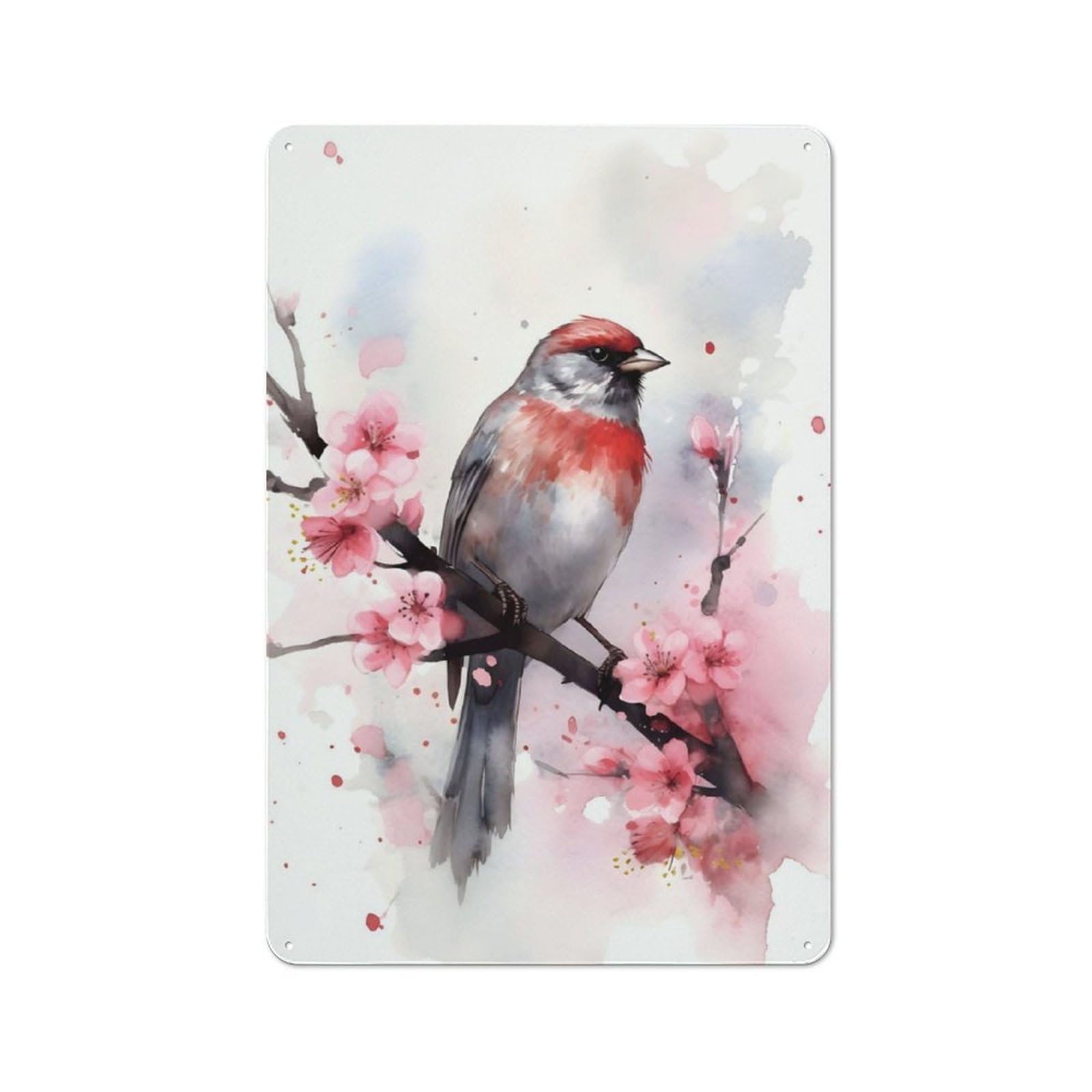 Junmoney Sparrow Watercolor Retro Metal Wall Sign 30X20cm With For Pub Or Café, A Housewarming Gift For Hospitality Wall Decor Collectors