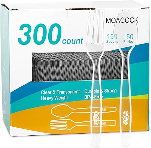 Miniatura 9 de 100 cubiertos de plástico pesados, tenedores de plástico pesados, cucharas, utensilios desechables, juego de cubiertos para suministros de fiesta de