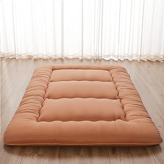 Japanese Floor Mattress, Futon Mattress with Portable Storage Bag and Washable Cover, Roll Up Thick Tatami Mat Suitable for Camping, Guest Room, Light Coffee, Queen