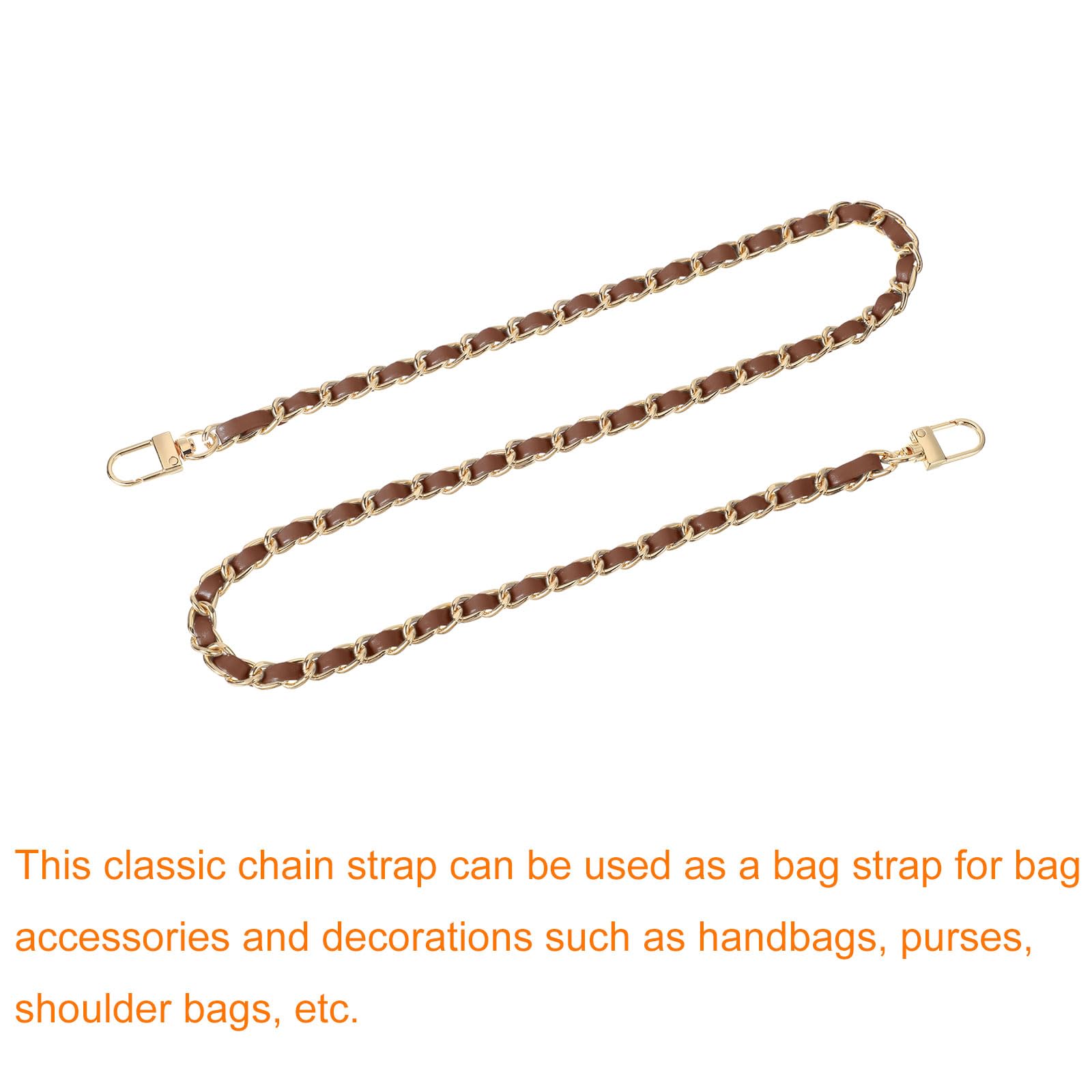 QUARKZMAN Correa de Cadena para Bolso, 32" Correa de Cadena Plana de Cuero y Hierro para Bolsos con Hebillas para Bolsos de Hombro (Correa Marrón Oscuro + Cadena Dorada)